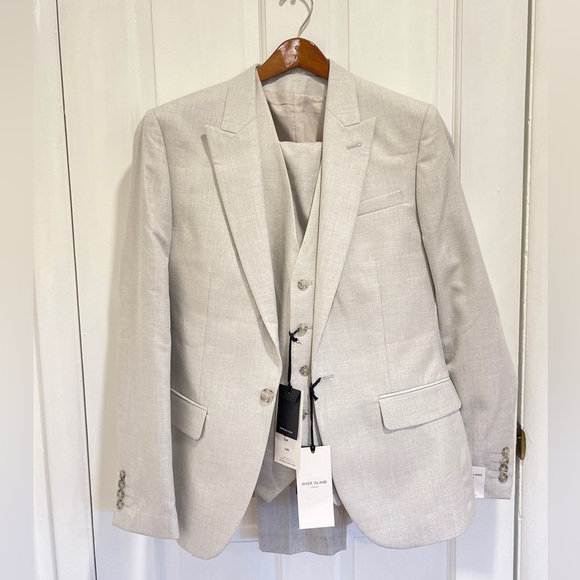 Men’s River Island British 3 piece suit light grey textured 40R 32x32 NWT - Picture 5 of 5